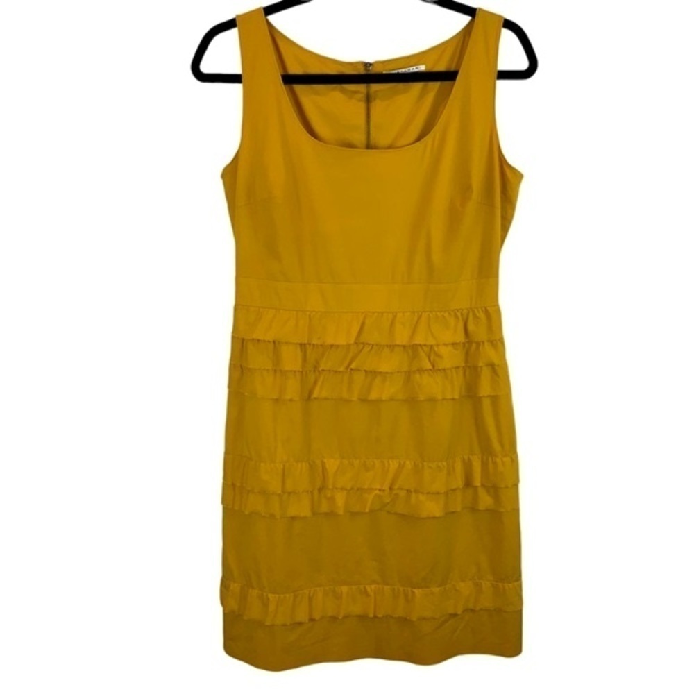 Elie Tahari Mustard Yellow Tiered Ruffle Sleeveless Tank Cocktail Dress sz 6